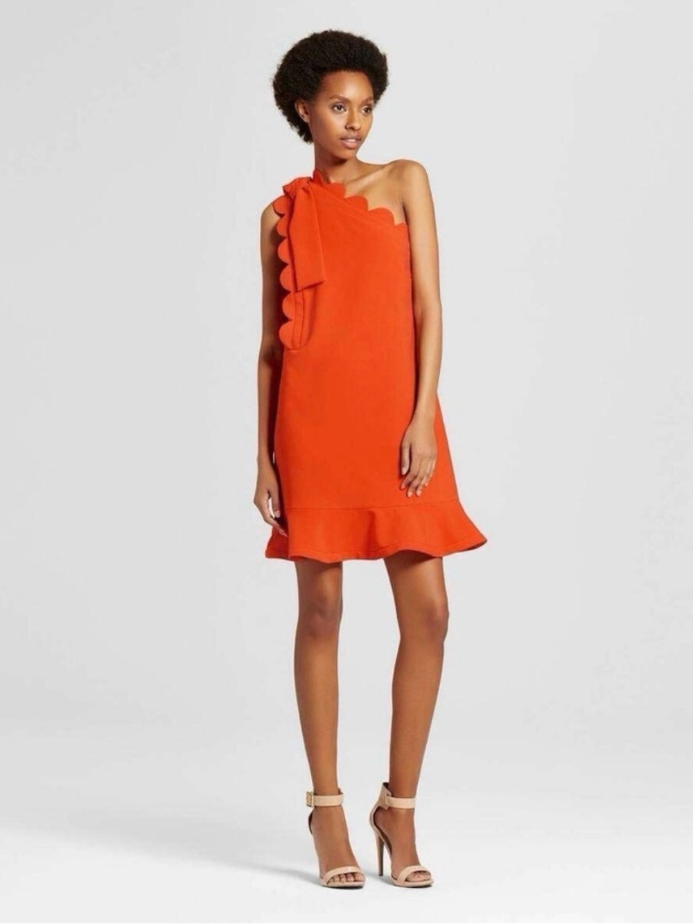 Victoria Beckham x Target Orange Bow One Shoulder Scallop Dress, Size 1X - EUC